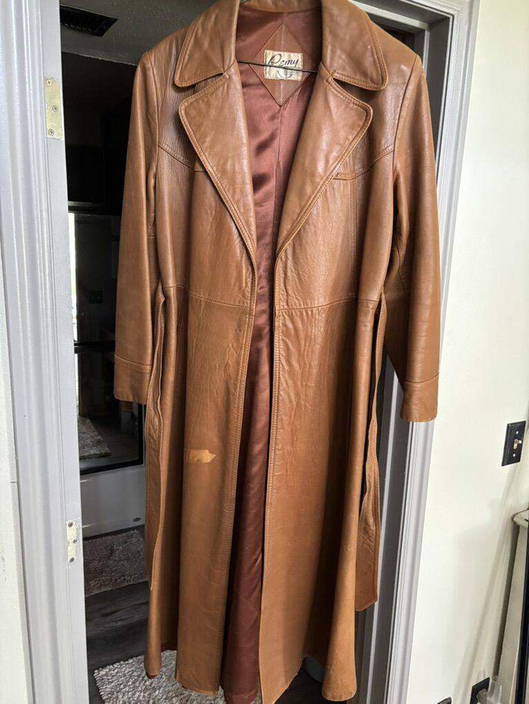 Vintage Womans Long Leather Coat
