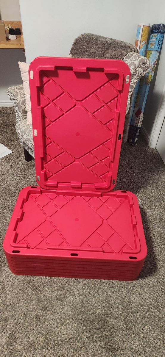 (QTY 8) Greenmade 30-in. x 20-in. Red Snap Lock LID For 27 Gallon Storage Box