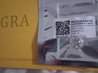 Moissanite Round Brilliant D Color Stone 12.0mm 6.0ct GRA Certified Loose Gemstone