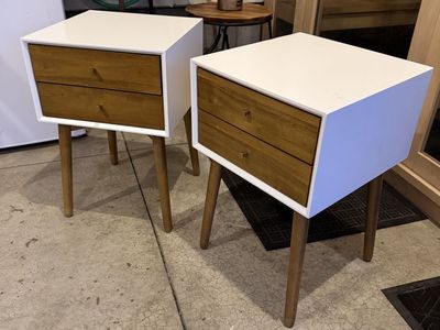 Modern White and Wood Night Stands - Pair