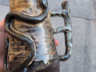 Handmade Ceramic Snake Mug with Three Feet - Unique Glazed Pottery Cup