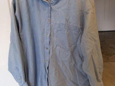 Vintage Pass Port Fashion Unisex Denim Long Sleeve Hooded Shirt - "Shacket"- Large