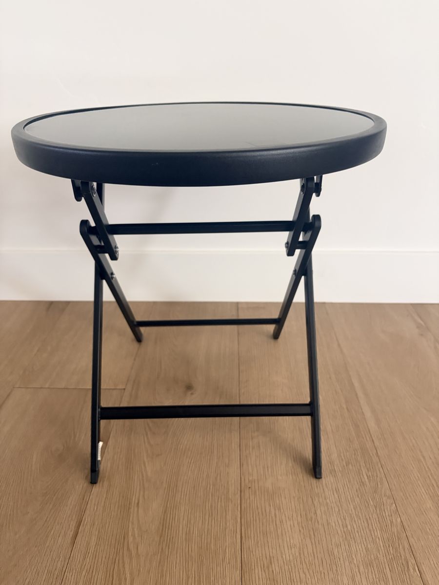 Bistro Table,18" Round Folding Side Table with Tempered Glass Tabletop,Small End Table for Outdoor Indoor Yard Garden Balcony