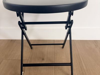 Bistro Table,18" Round Folding Side Table with Tempered Glass Tabletop,Small End Table for Outdoor Indoor Yard Garden Balcony