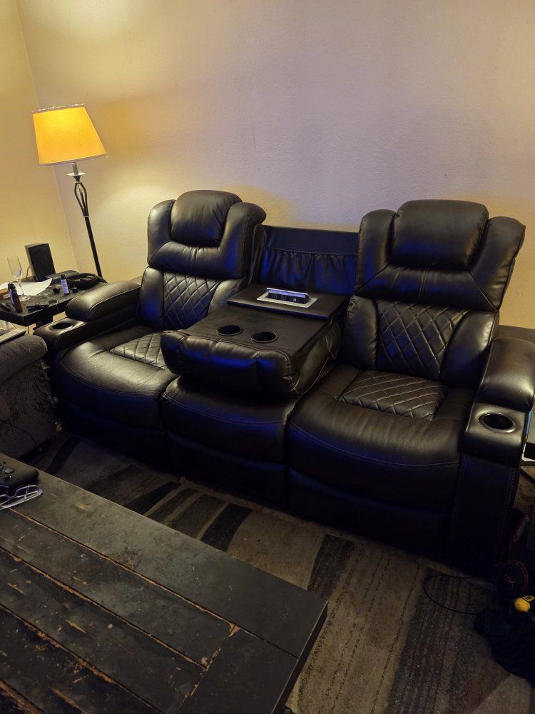 leather power dual recliner 3 seater couch