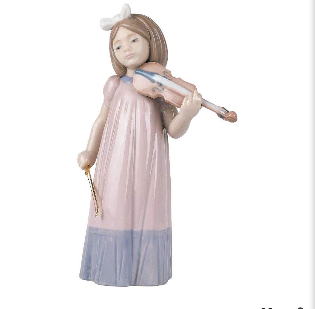 Girl Playing Violin Porcelain Sculpture (Approx. 8.75" Tall)