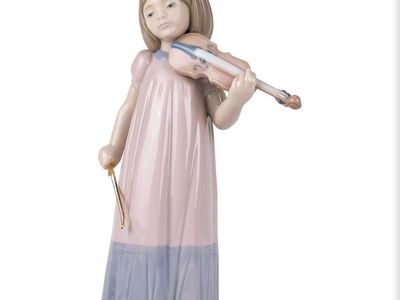 Girl Playing Violin Porcelain Sculpture (Approx. 8.75" Tall)