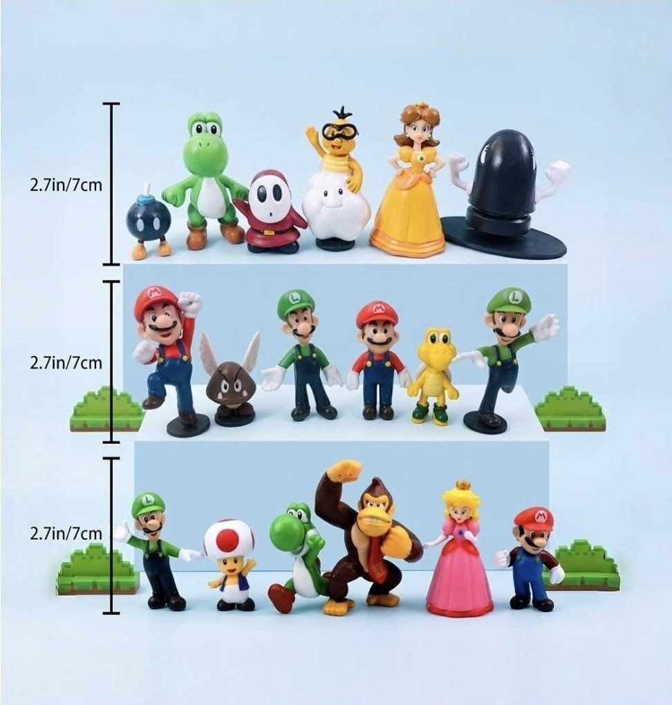 New 23pc Super Mario Bros Action Figure Lot Mini Figures Cake Toppers