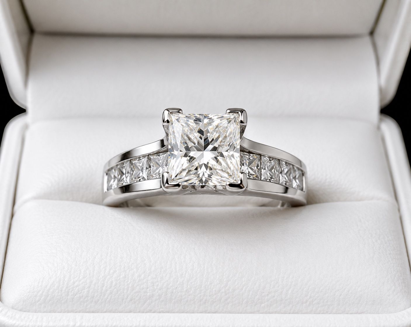 Custom 3.10 CTW Princess Cut Natural Diamond Engagement Ring – 14K White Gold