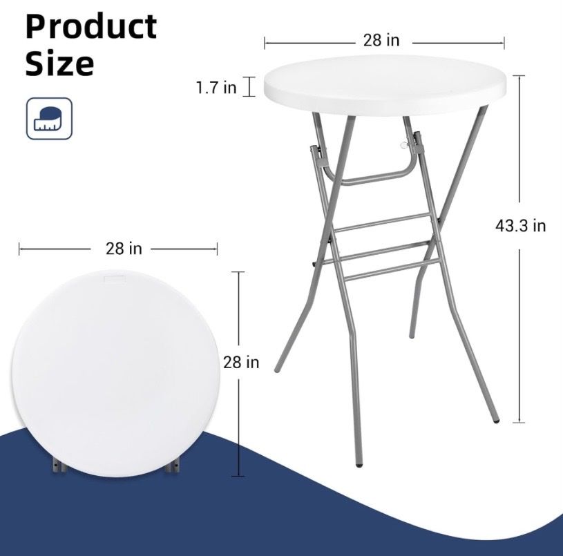 Byliable 28in Cocktail Table White High Top Folding