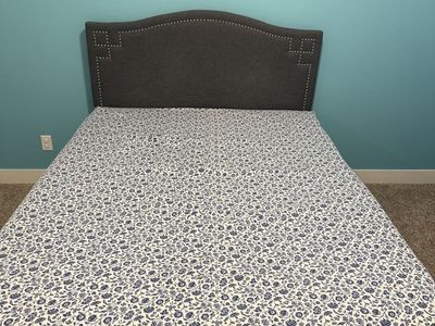 Gray Upholstered Bed Frame with Nailhead Trim