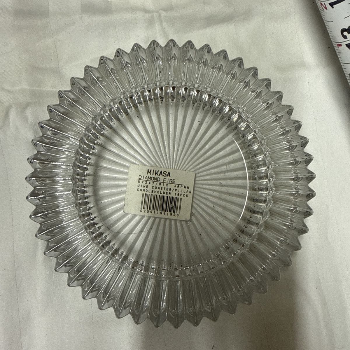 Mikasa Diamond Fire Crystal Glass Wine Coaster Pillar Candle Holder Japan