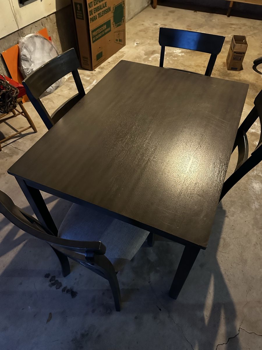 Modern Dark Wood Dining Table + 4 Chairs