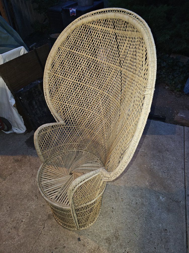 Vintage Rattan Wicker Peacock Chair - Boho Accent Furniture