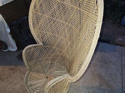 Vintage Rattan Wicker Peacock Chair - Boho Accent Furniture