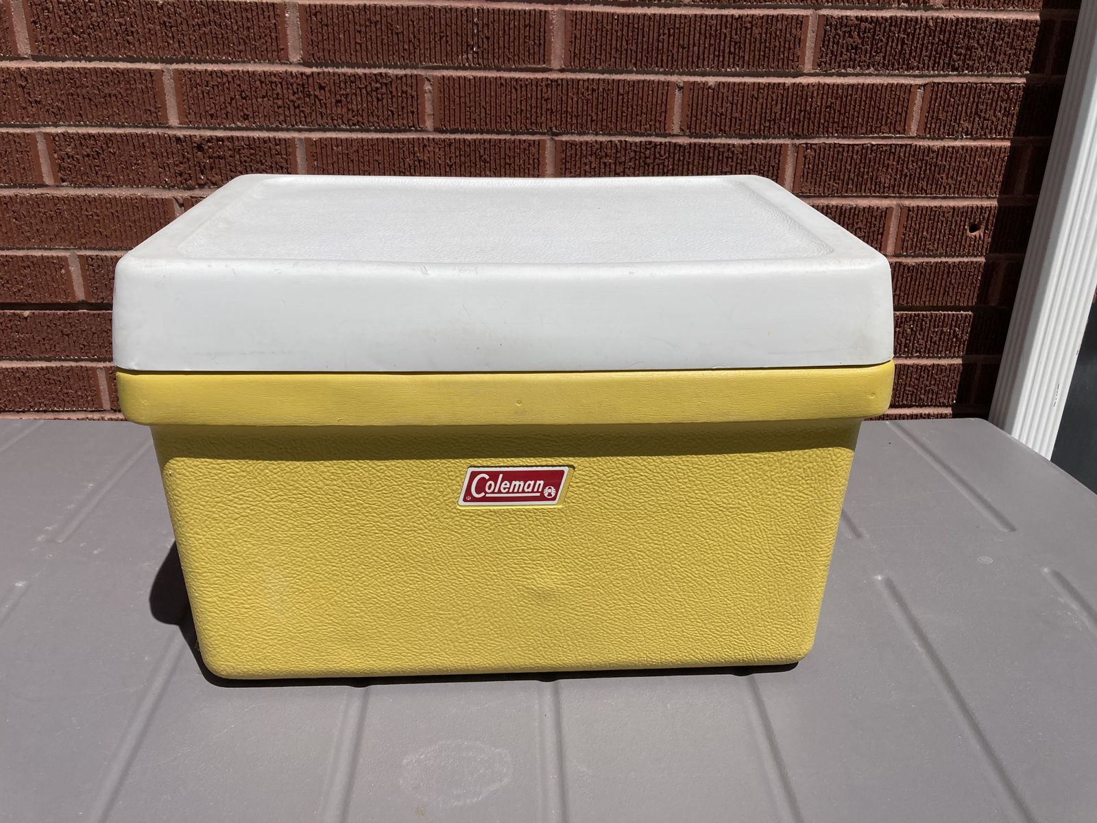 1970s Vintage Coleman Cooler - Mustard Yellow & White Metal Ice Chest with Spigot & Handles