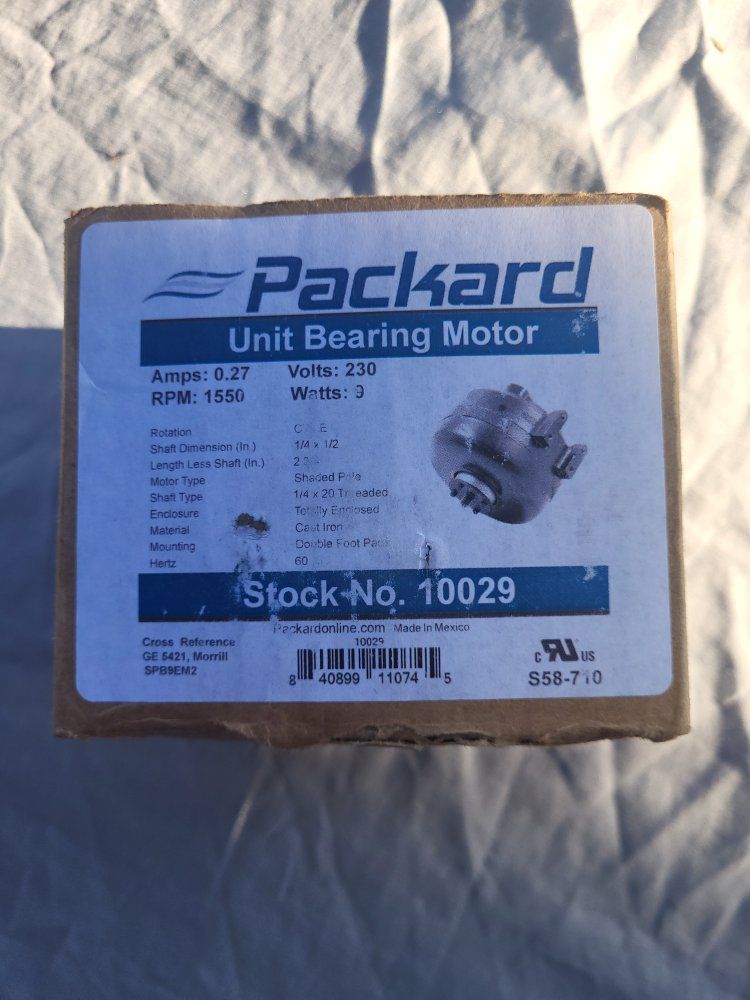 Packard Unit Bearing Motor Stock No. 10029 - 230V, 1550 RPM, 9 Watts - Cast Iron