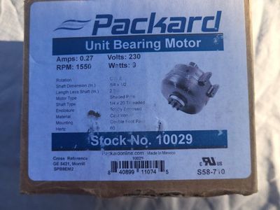 Packard Unit Bearing Motor Stock No. 10029 - 230V, 1550 RPM, 9 Watts - Cast Iron
