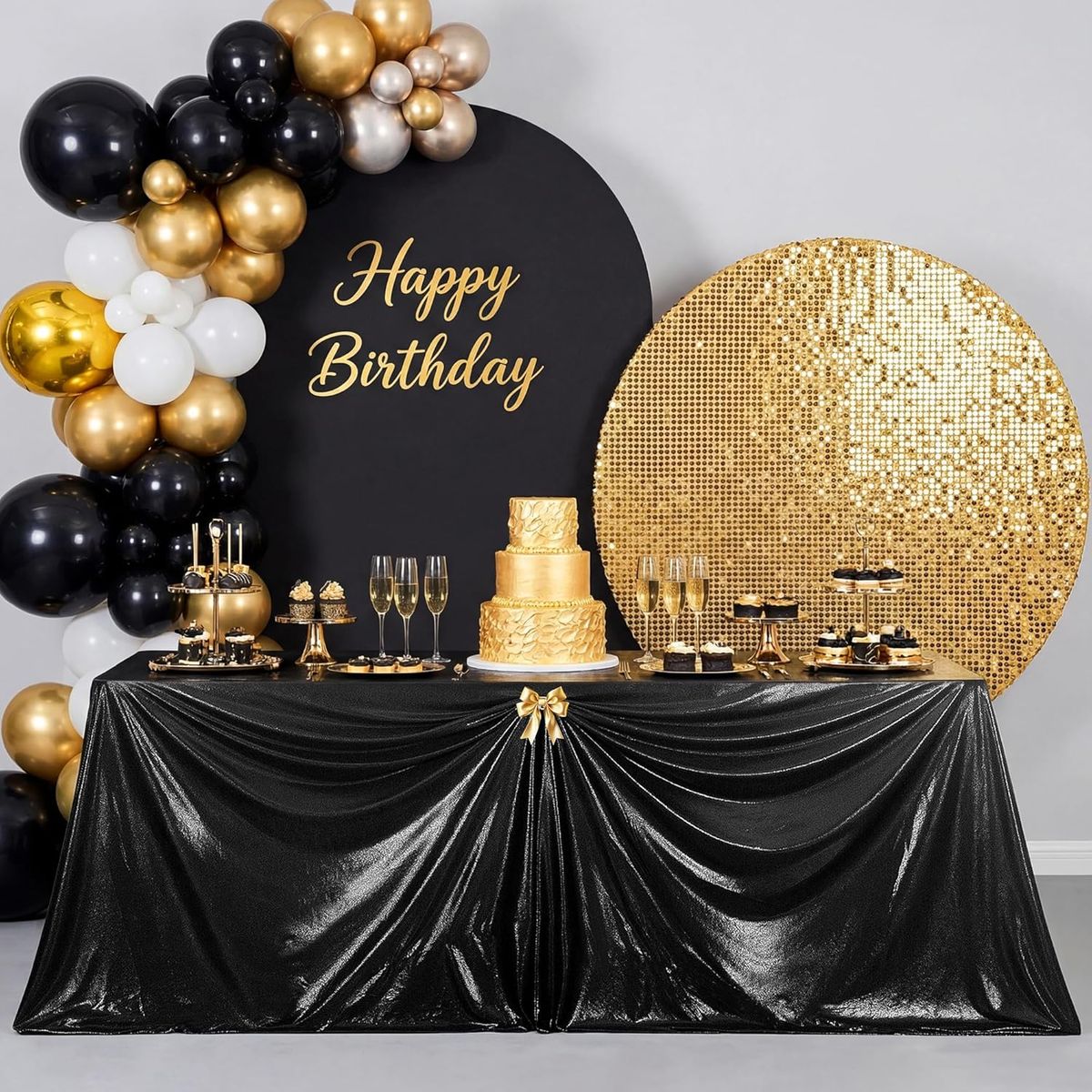 NEW Black Sequin Tablecloth 90 x 132 Inch Rectangular Sparkly Shimmer Fabric Non See-Through Heavy Duty