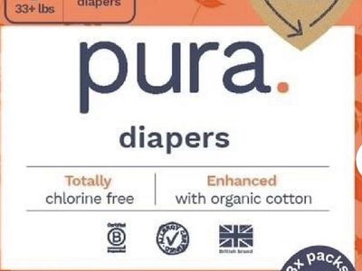 2 unopened cases Pura Size 7 Baby Diapers 51 Count Pack (33+ lbs)