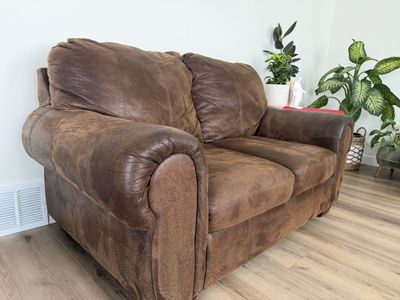 3pc Brown Microfiber Living Room Sofa, Loveseat, and Armchair set. Was $500, now best offer.