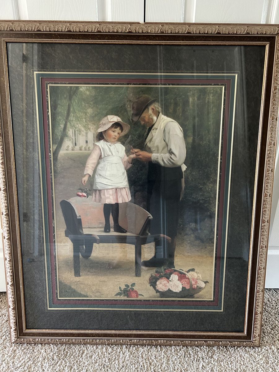 Vintage "The Grandfathers Present" Framed Art Print by Thomas Hovenden - Classic Figurative Artwork