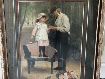 Vintage "The Grandfathers Present" Framed Art Print by Thomas Hovenden - Classic Figurative Artwork