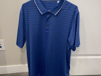 Ashworth Men's Blue Striped Polo Shirt (Size Large) - Polyester & Spandex Blend for Golf & Casual Wear