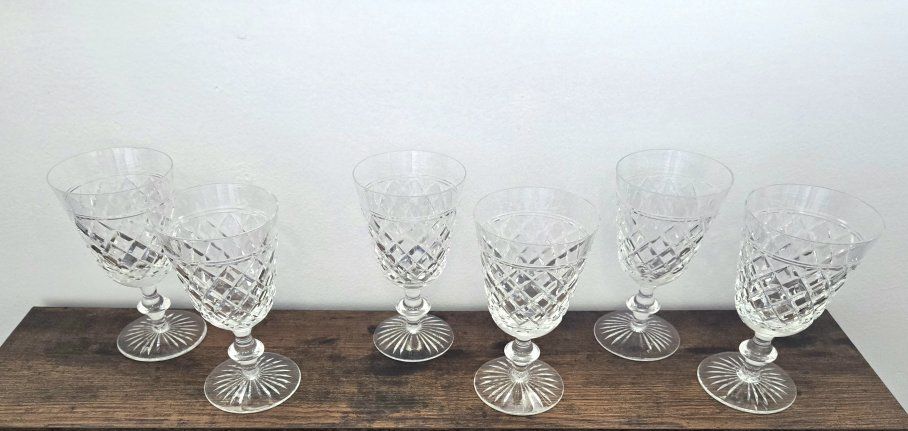 Set of 6! Vintage Stuart England REAL Crystal "Glengarry" - Wine Glasses / Water Goblet (Made in England)