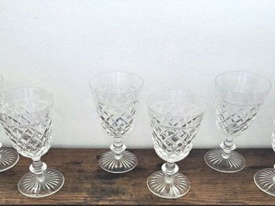 Set of 6! Vintage Stuart England REAL Crystal "Glengarry" - Wine Glasses / Water Goblet (Made in England)