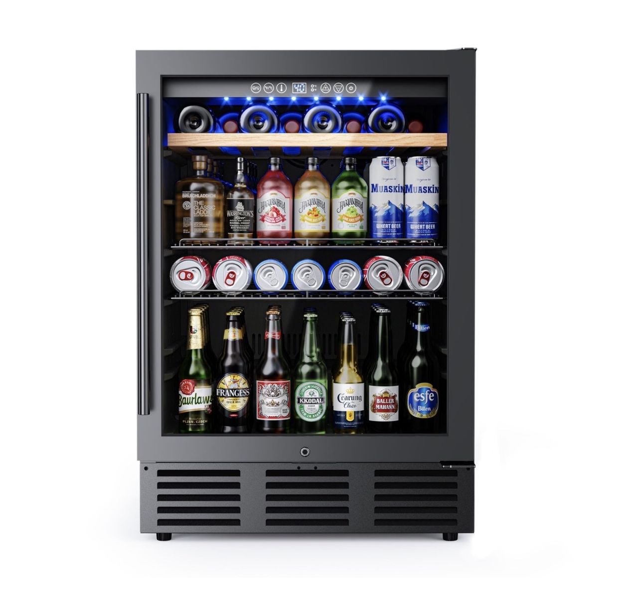 New Never used 24 In Beverage Refrigerator, 112 Cans & 8 Bottles Wine Fridge with Double-Layer Glass Door,