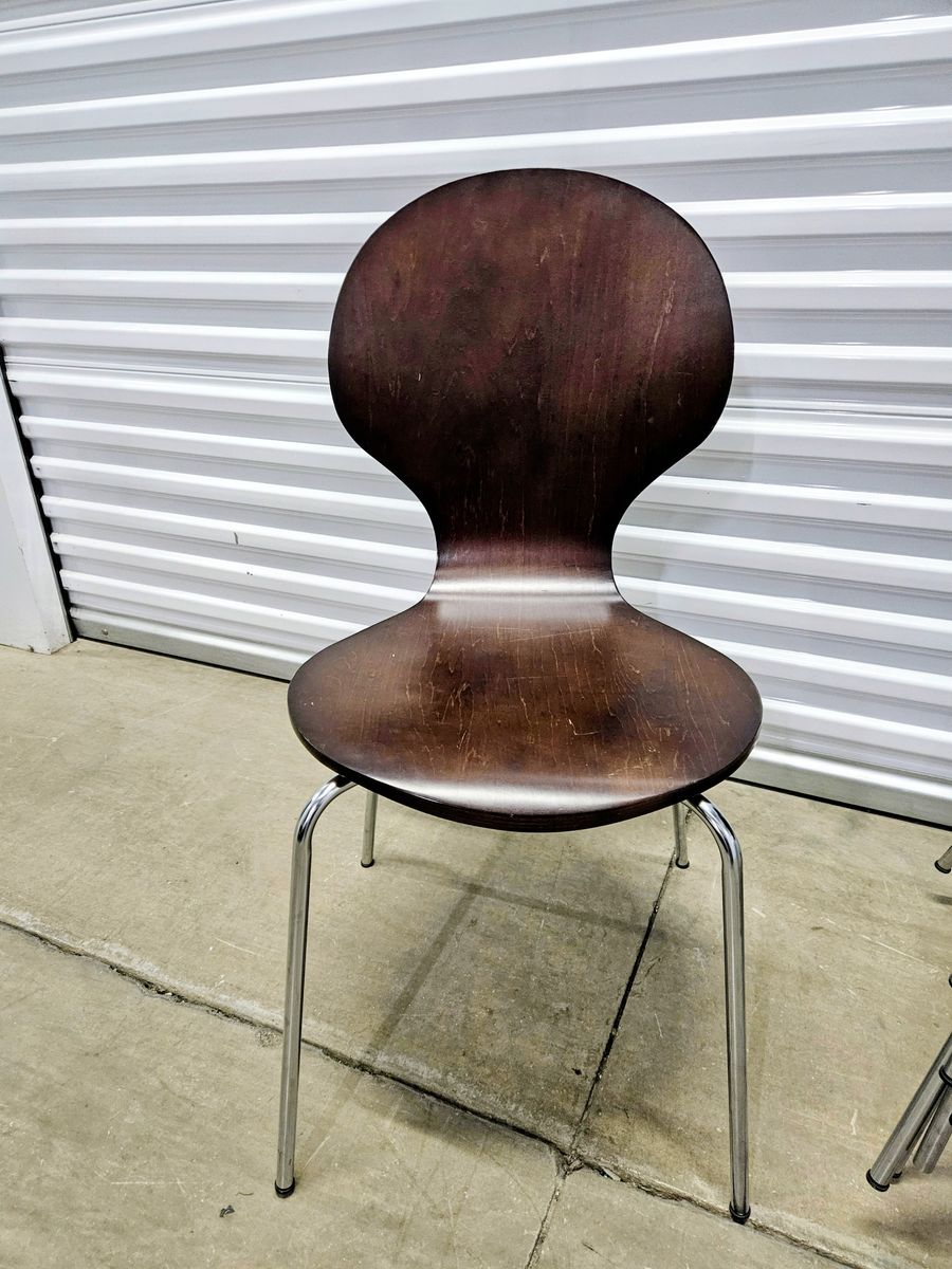 Mid-century style walnut wood chairs w/aluminum legs (8). Buy 1or all 8. $35 each