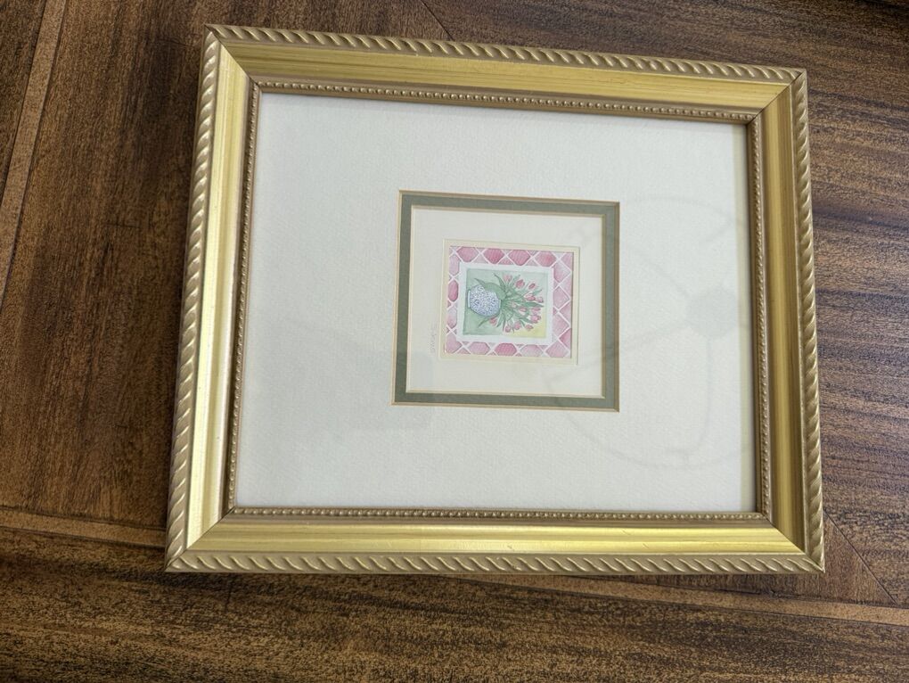 Flower Pot Watercolor In Gold Frame
