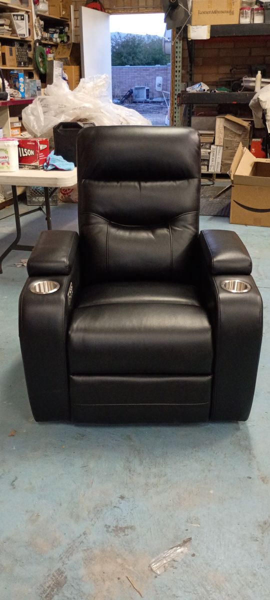 Black Leather Power Recliner Chair with Cup Holders and USB Port