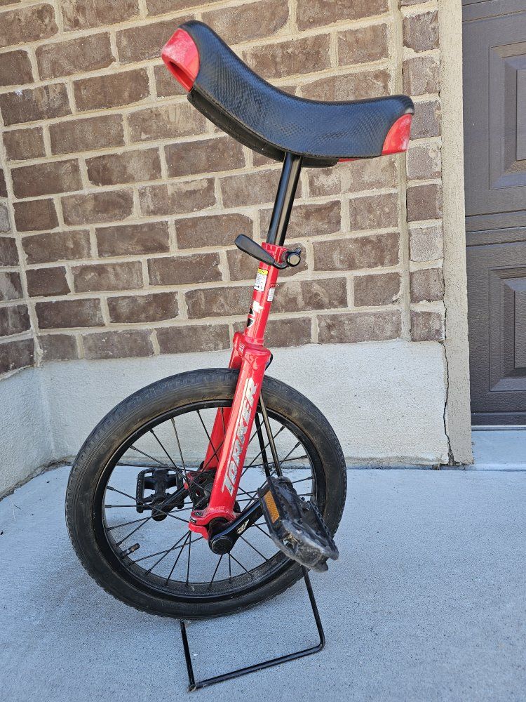 Torker Cx 16 Inch Unicycle Red Kids Youth Adjustable Seat Steel Frame with Stand.