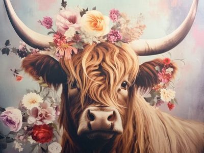 New. Cute Highland Cow 36 x 36“.Framed