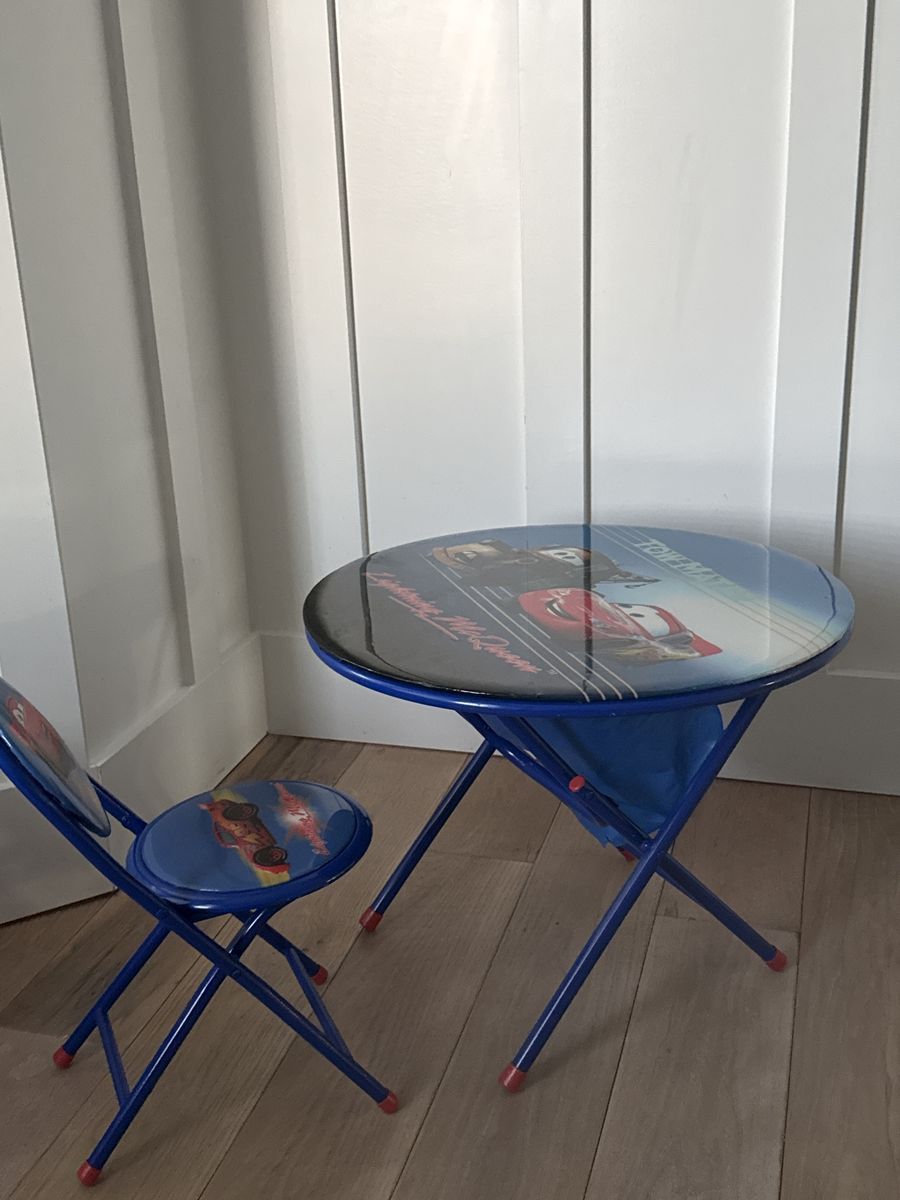 Disney Pixar Cars Kids Foldable Round Table and Chair Set - Blue, Lightning McQueen