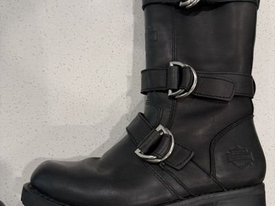Size 7.5 Angelia Triple Strap boots and fingerless Harley Gloves
