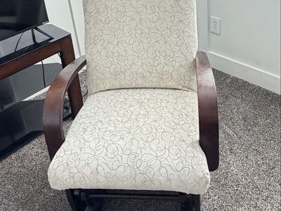 Wooden Glider Rocking Chair with Swirl Pattern Upholstery
