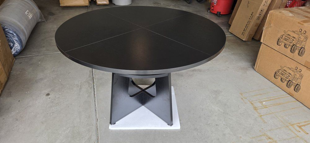 NEW! Round Black Wood Dining Table - Modern Design, w/Adjustable Feet, Seats 4-6 People