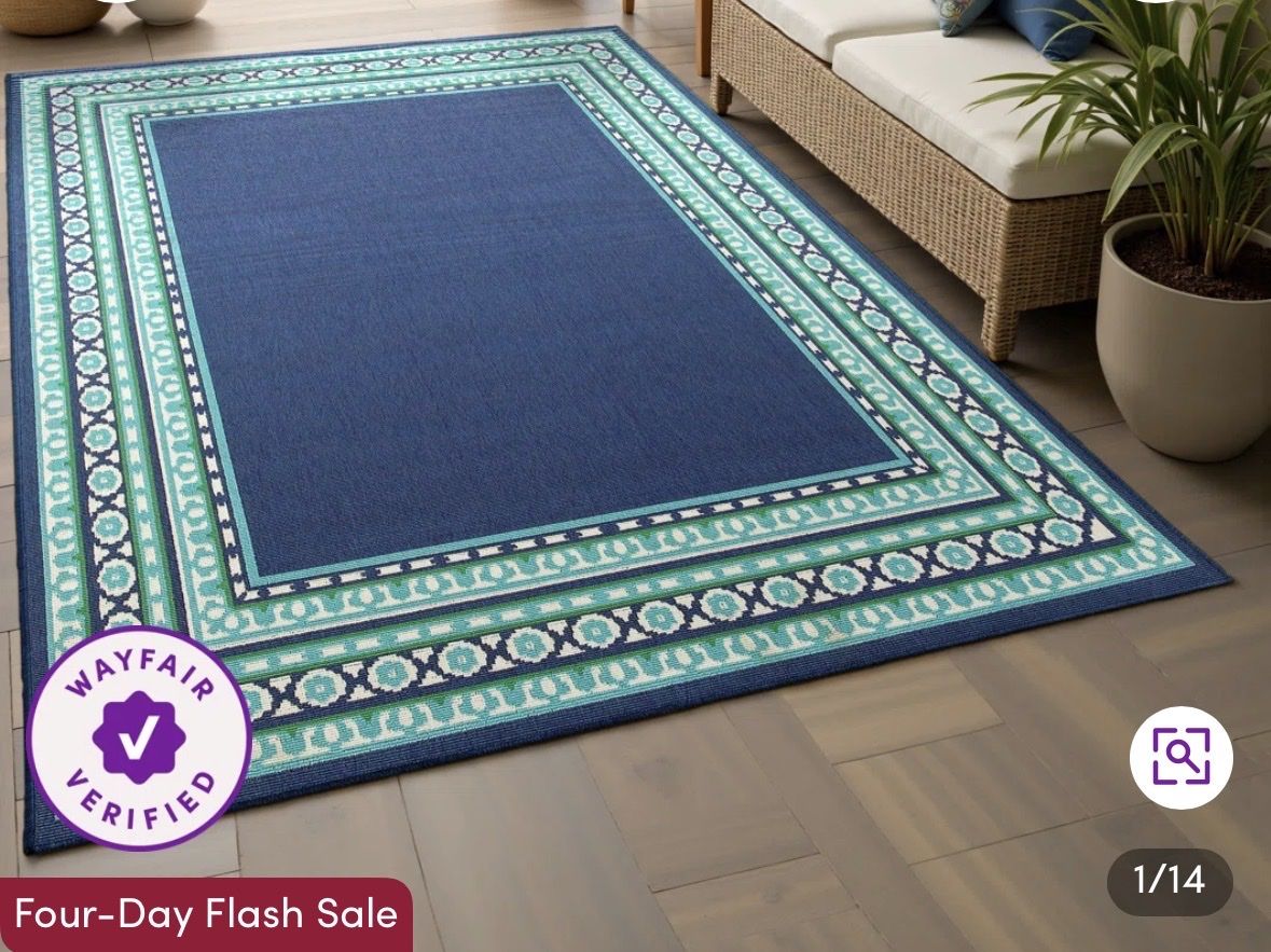Brand new blue rug 7’6” x 5’3” indoor/outdoor