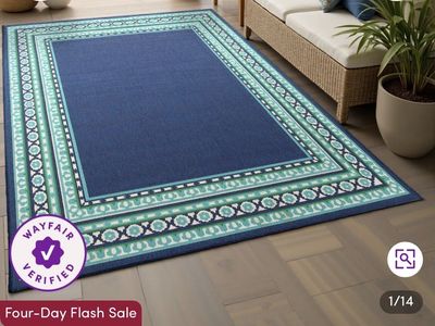 Brand new blue rug 7’6” x 5’3” indoor/outdoor