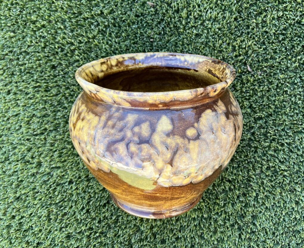 Golden-Brown Glazed Ceramic Planter/Flower Pot