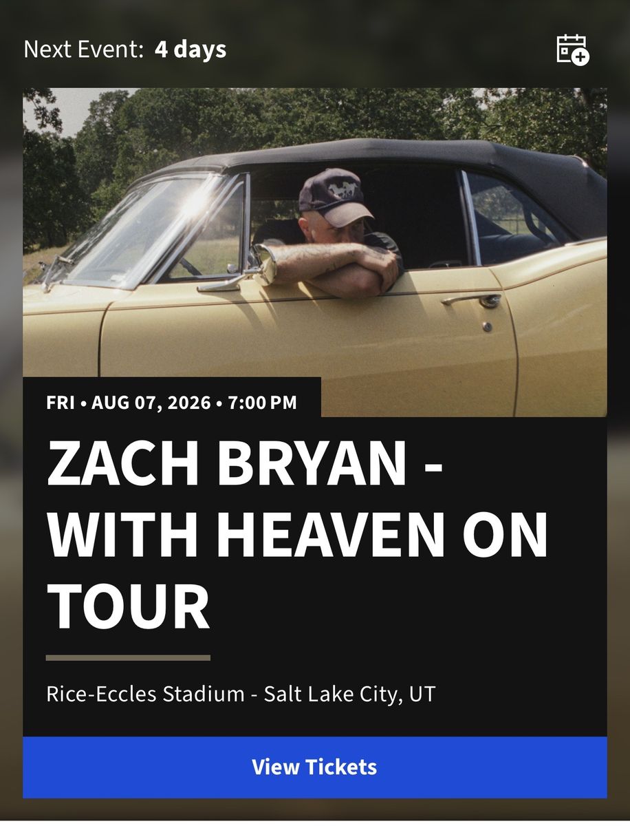 Zach Bryan - With Heaven On Tour Tickets - Rice-Eccles Stadium SLC, UT (Aug 7, 2026)