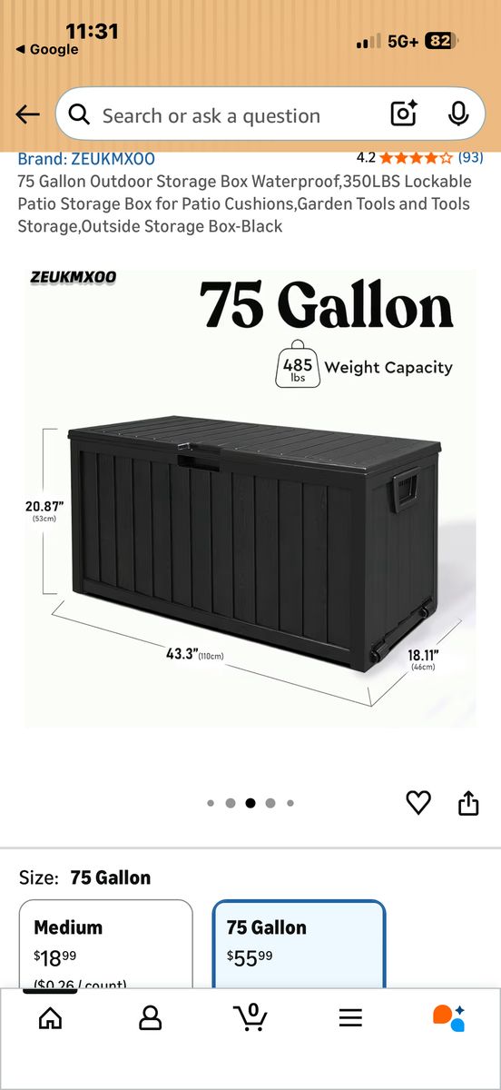 75 Gallon Waterproof Outdoor Storage Box – New