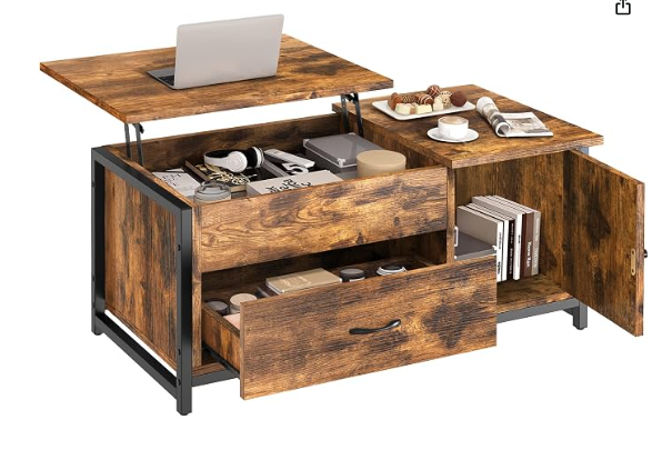 FABATO 41.7" Rustic Brown Lift Top Coffee Table with Storage Drawer, Hidden Compartmen