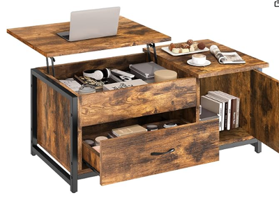 FABATO 41.7" Rustic Brown Lift Top Coffee Table with Storage Drawer, Hidden Compartmen