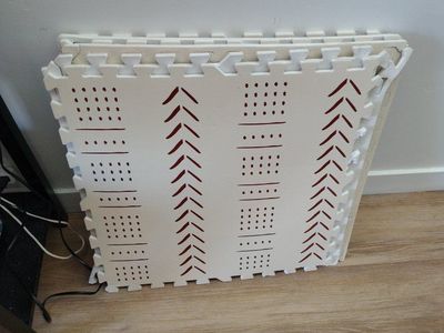 6 Interlocking Foam Play Mat Tiles - White/Red Patterned, Soft & Safe