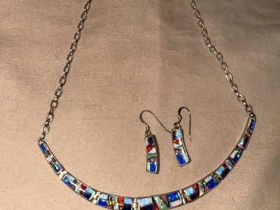 Multicolored lab Opal necklace+ earrings