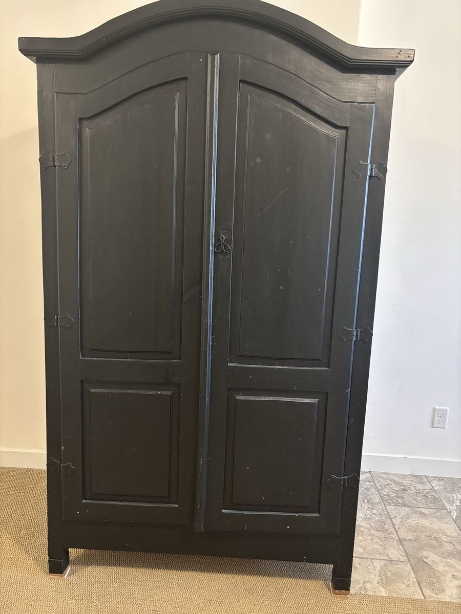Black Armoire/Cabinet - Wooden Storage Unit with Shelves